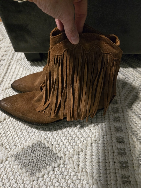 Shoes - Fringe Suede Ankle Boots - Brown
